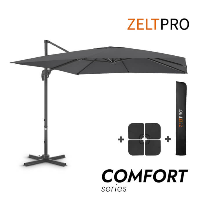 Sonnenschirm mit Sonnenschirmständer und Schutzhülle Comfort Anthrazit 1