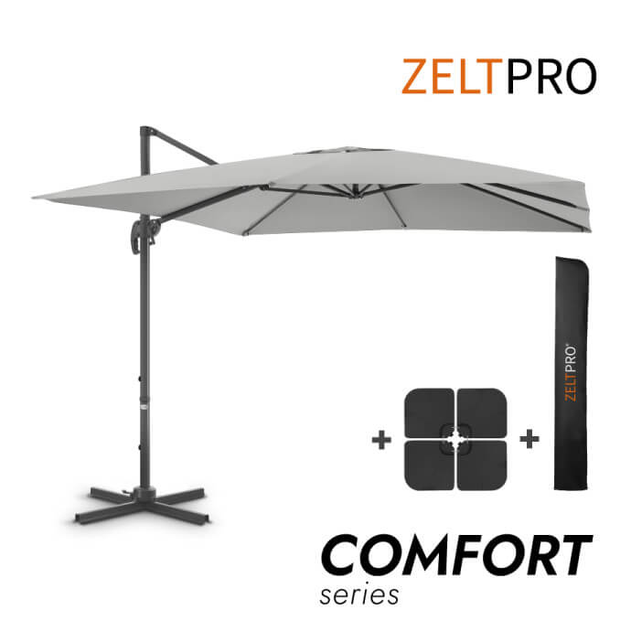 Sonnenschirm mit Sonnenschirmständer und Schutzhülle Comfort Hellgrau 1