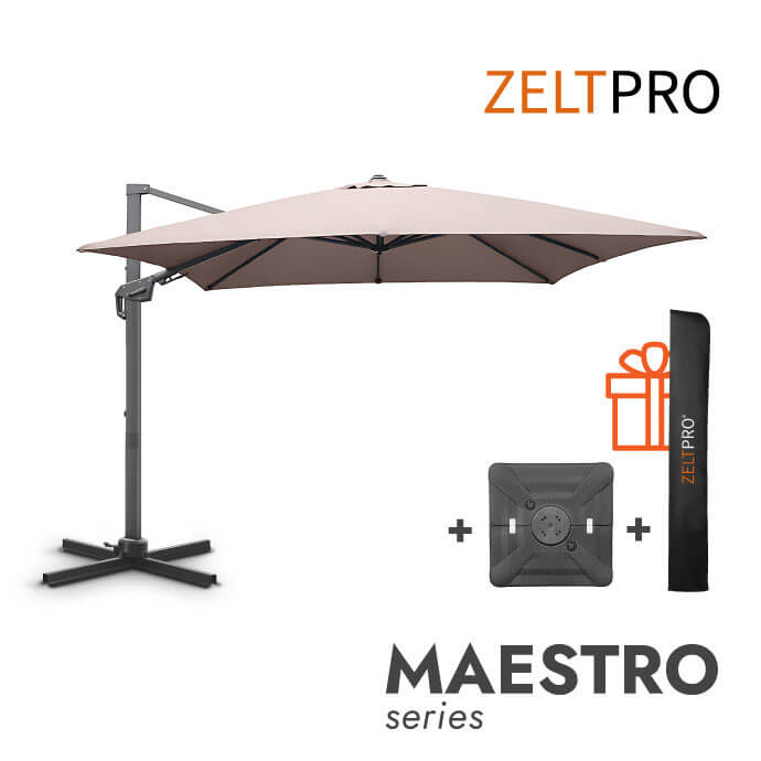 Sonnenschirm für den Außenbereich mit stabilem Sonnenschirmständer Solid (inklusive Schutzhülle) Maestro Taupe 1