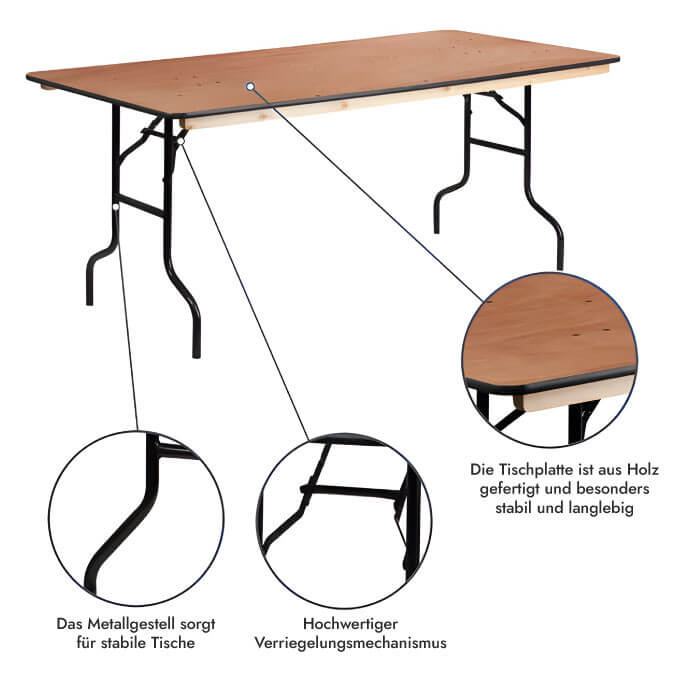 Banketttisch / Klapptisch - Rechteckig 183x92 4
