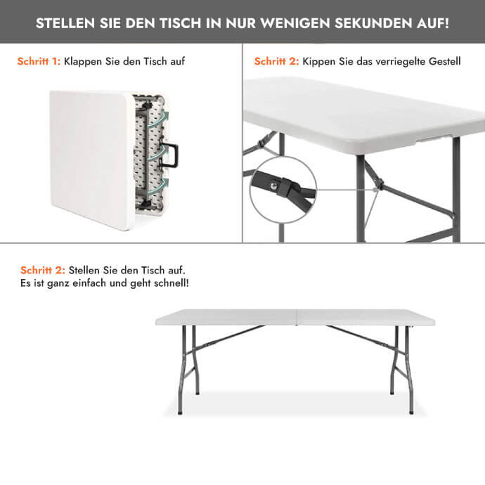 Klappmöbel-Set: Tisch 180 weiß, 8-Stühle Premium, weiß 8
