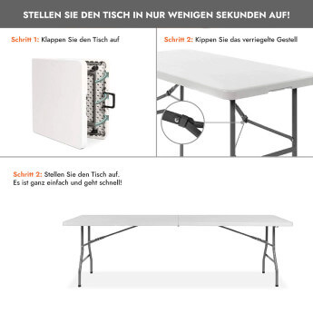Klappmöbel-Set: Tisch 240 weiß, 10-Stühle Premium, schwarz 6