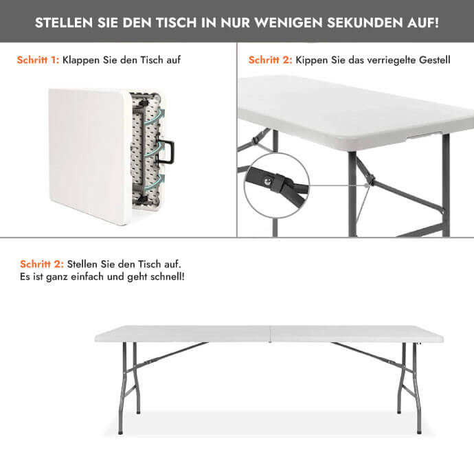 Klappmöbel-Set: Tisch 240 weiß, 10-Stühle Premium, weiß 6
