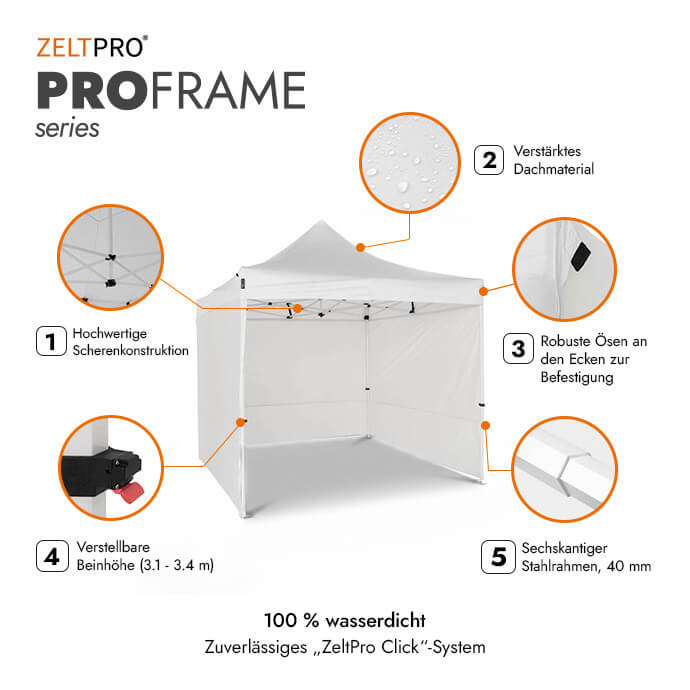 Faltpavillon 2x2 Weiß Zeltpro PROFRAME 2