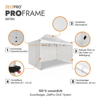 Faltpavillon 3x4,5 Weiß Zeltpro PROFRAME 2
