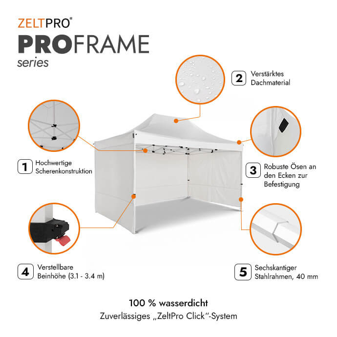 Faltpavillon 3x4,5 Weiß Zeltpro PROFRAME 2