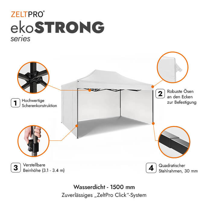 Faltpavillon 3x4,5 Weiß  Zeltpro EKOSTRONG 2