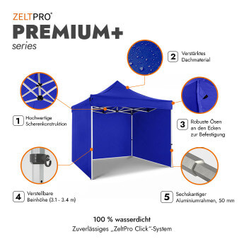 Faltpavillon 3x3 Blau Zeltpro PREMIUM+ 2