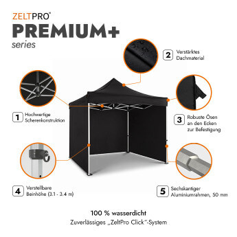 Faltpavillon 3x3 Schwarz Zeltpro PREMIUM+ 2