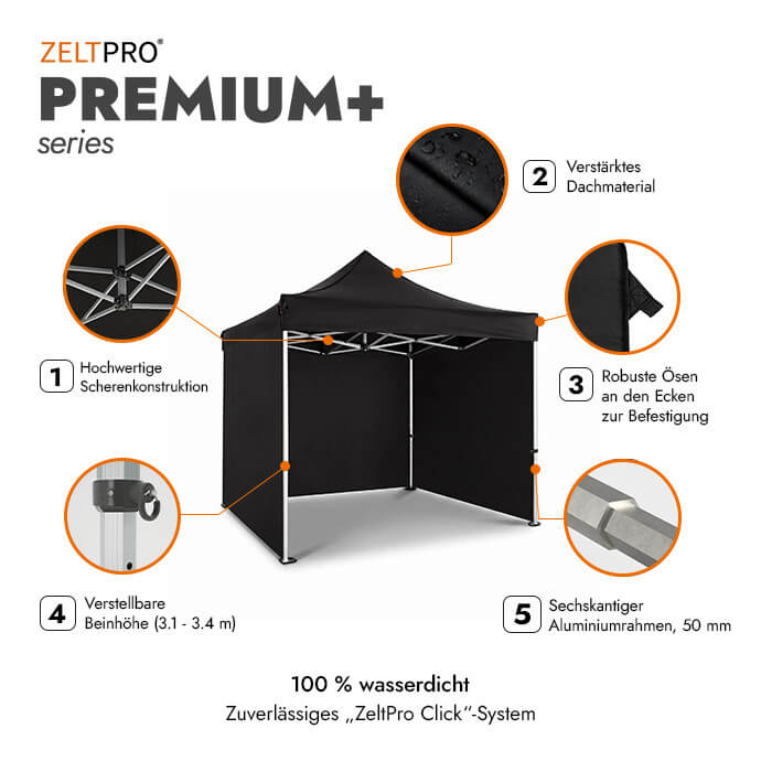 Faltpavillon 3x3 Schwarz Zeltpro PREMIUM+ 2