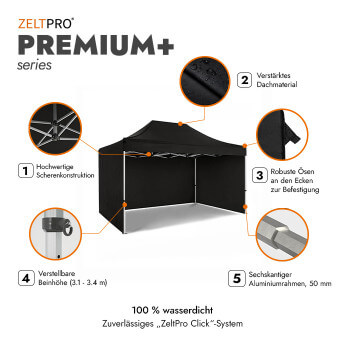 Faltpavillon 3x4,5 Schwarz Zeltpro PREMIUM+ 2
