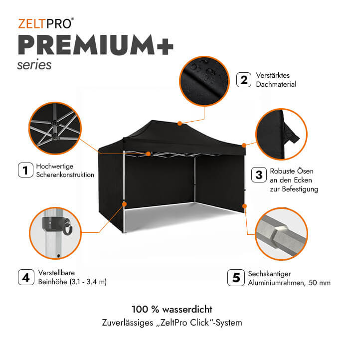 Faltpavillon 3x4,5 Schwarz Zeltpro PREMIUM+ 2