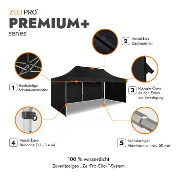 Faltpavillon 3x6 Schwarz Zeltpro PREMIUM+ 2
