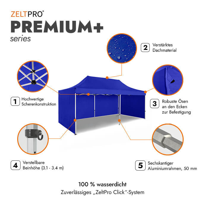 Faltpavillon 4x6 Blau Zeltpro PREMIUM+ 2
