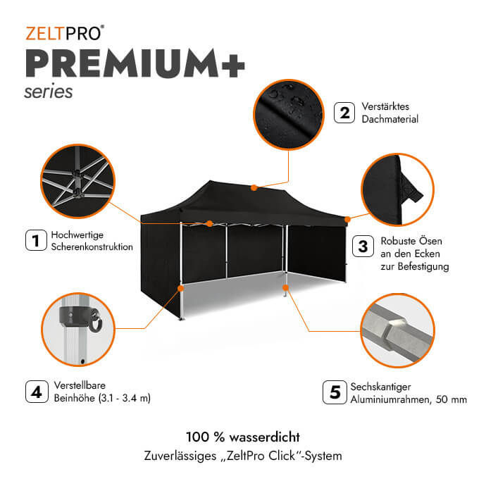Faltpavillon 4x6 Schwarz Zeltpro PREMIUM+ 2