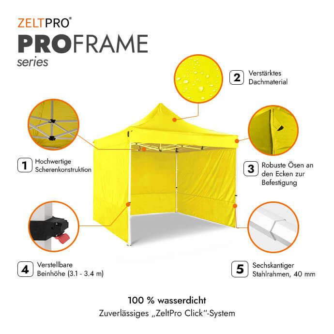 Faltpavillon 2x2 Gelb Zeltpro PROFRAME 2