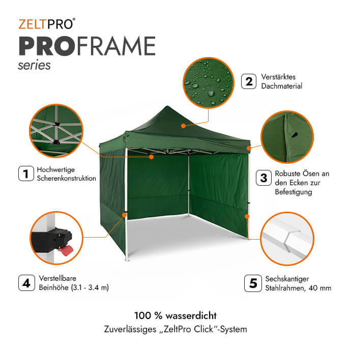 Faltpavillon 2x2 Grün Zeltpro PROFRAME 2