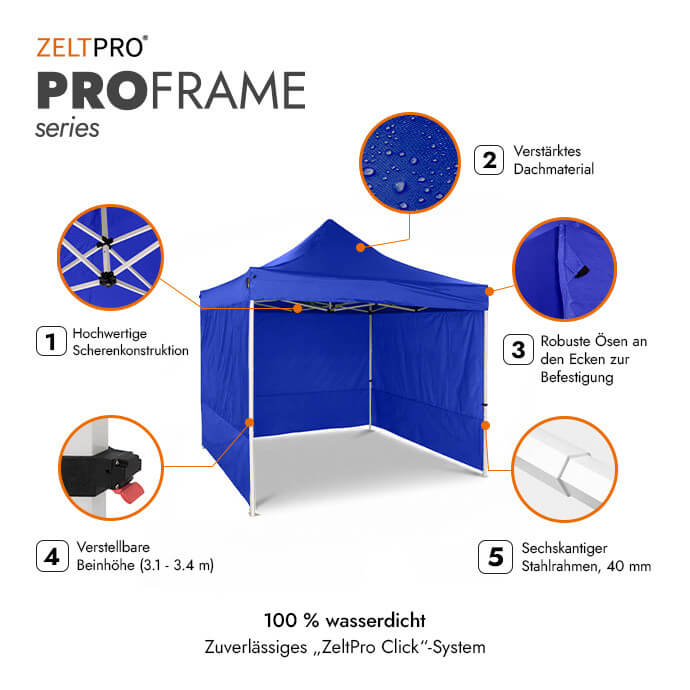 Faltpavillon 2x2 Blau Zeltpro PROFRAME 2