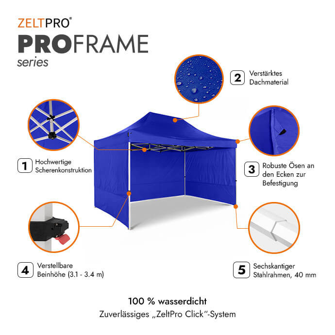 Faltpavillon 3x2 Blau Zeltpro PROFRAME 2