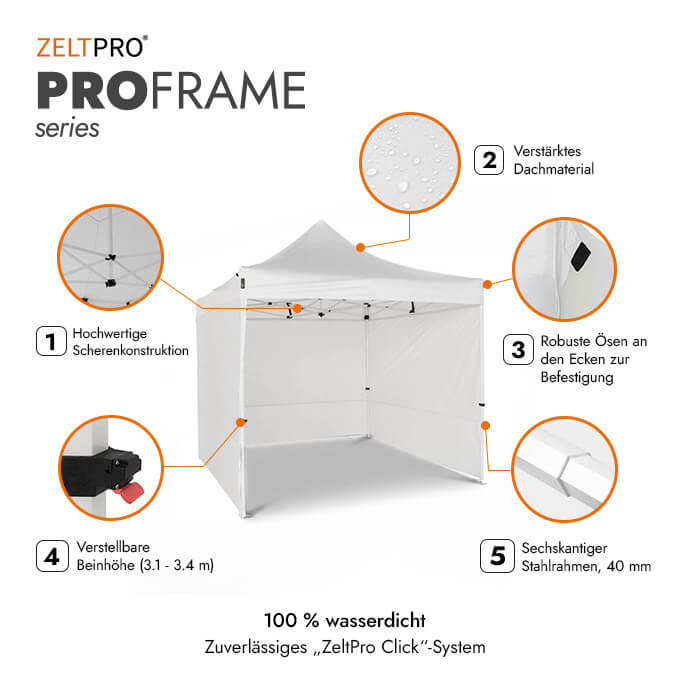 Faltpavillon 3x3 Weiß Zeltpro PROFRAME 2