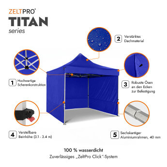 Faltpavillon 3x3 Blau Zeltpro TITAN 2