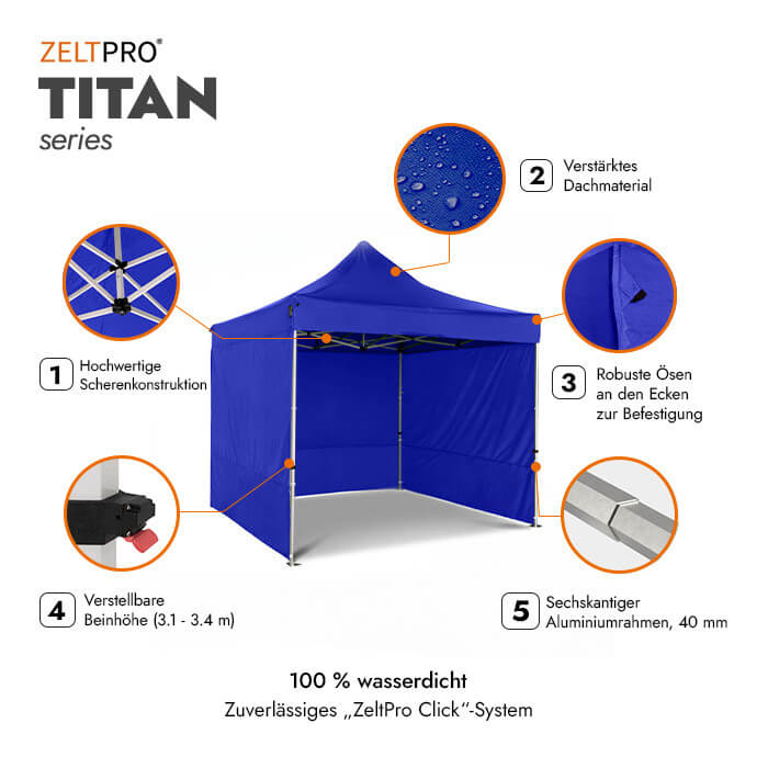 Faltpavillon 3x3 Blau Zeltpro TITAN 2
