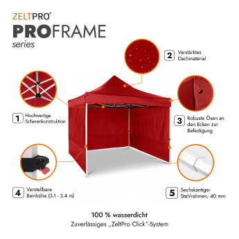 Faltpavillon 3x3 Rot Zeltpro PROFRAME 2