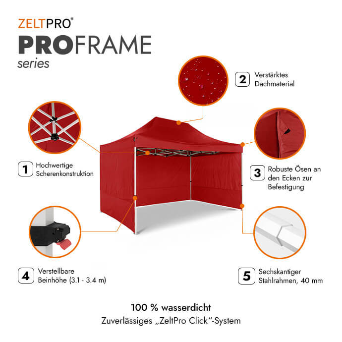 Faltpavillon 3x4,5 Rot Zeltpro PROFRAME 2