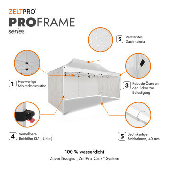 Faltpavillon 3x6 Weiß Zeltpro PROFRAME 2