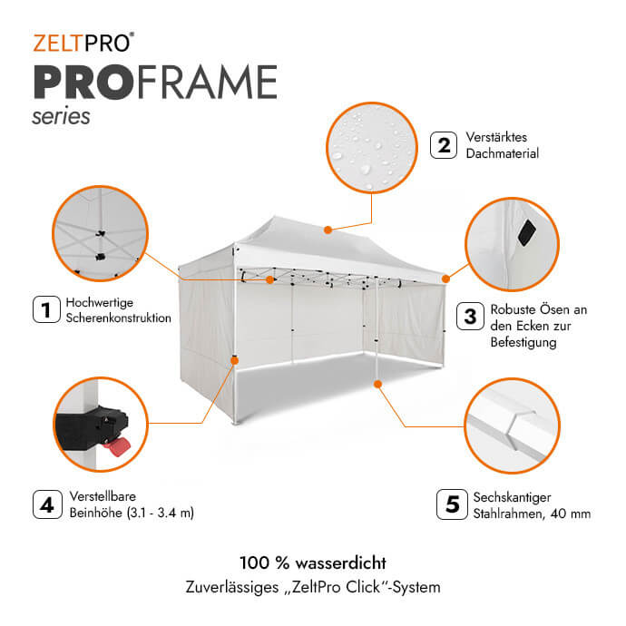 Faltpavillon 3x6 Weiß Zeltpro PROFRAME 2