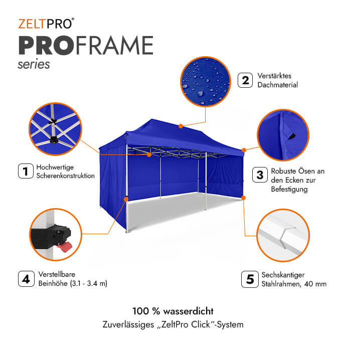 Faltpavillon 3x6 Blau Zeltpro PROFRAME 2