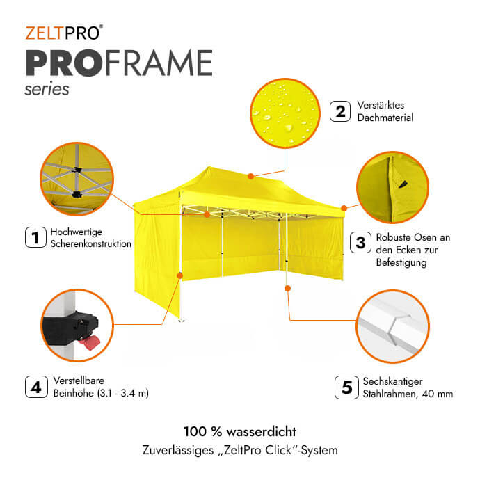 Faltpavillon 3x6 Gelb Zeltpro PROFRAME 2