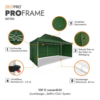 Faltpavillon 3x6 Grün Zeltpro PROFRAME 2