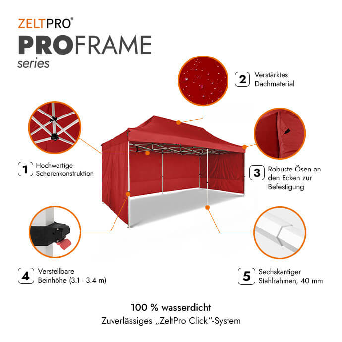 Faltpavillon 3x6 Rot Zeltpro PROFRAME 2