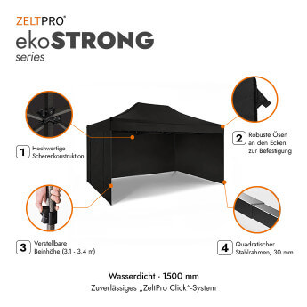 Faltpavillon 3x2 Schwarz Zeltpro EKOSTRONG 2
