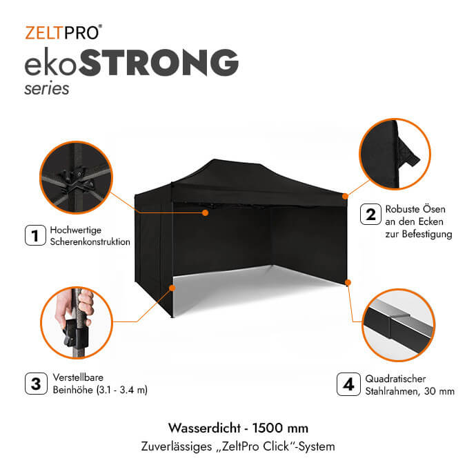 Faltpavillon 3x2 Schwarz Zeltpro EKOSTRONG 2