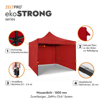Faltpavillon 2x2 Rot Zeltpro EKOSTRONG 2
