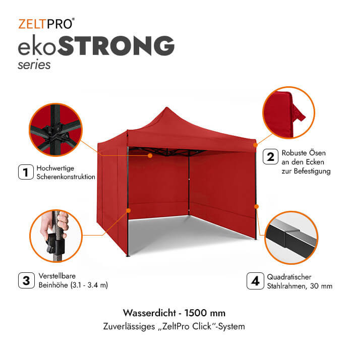 Faltpavillon 2x2 Rot Zeltpro EKOSTRONG 2