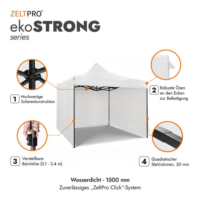 Faltpavillon 3x3 Weiß Zeltpro EKOSTRONG 2