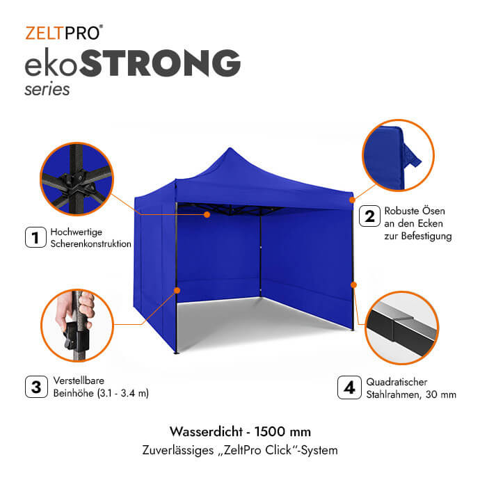 Faltpavillon 3x3 Blau Zeltpro EKOSTRONG 2