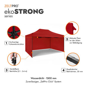 Faltpavillon 3x4,5 Rot Zeltpro EKOSTRONG 2