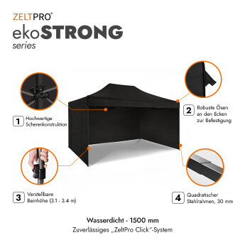 Faltpavillon 3x4,5 Schwarz Zeltpro EKOSTRONG 2