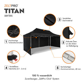 Faltpavillon 4x8 Schwarz Zeltpro TITAN 2