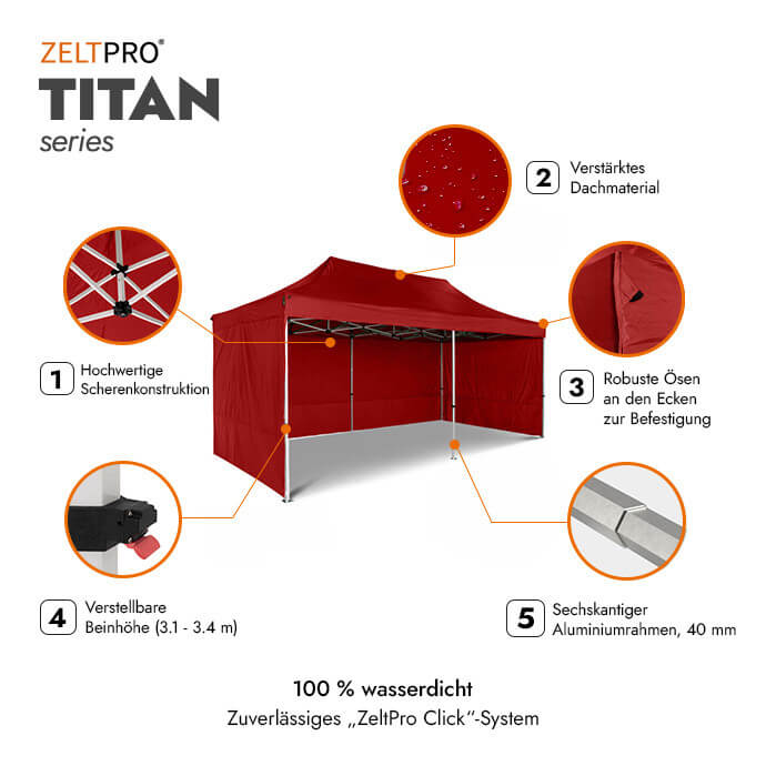 Faltpavillon 4x8 Rot Zeltpro TITAN 2