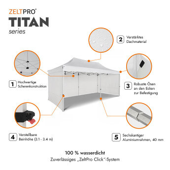 Faltpavillon 3x6 Weiß Zeltpro TITAN 2
