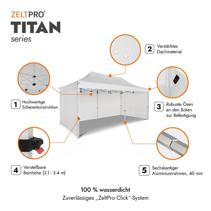 Faltpavillon 3x6 Weiß Zeltpro TITAN 2