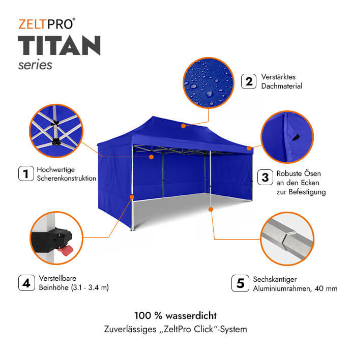 Faltpavillon 3x6 Blau Zeltpro TITAN 2