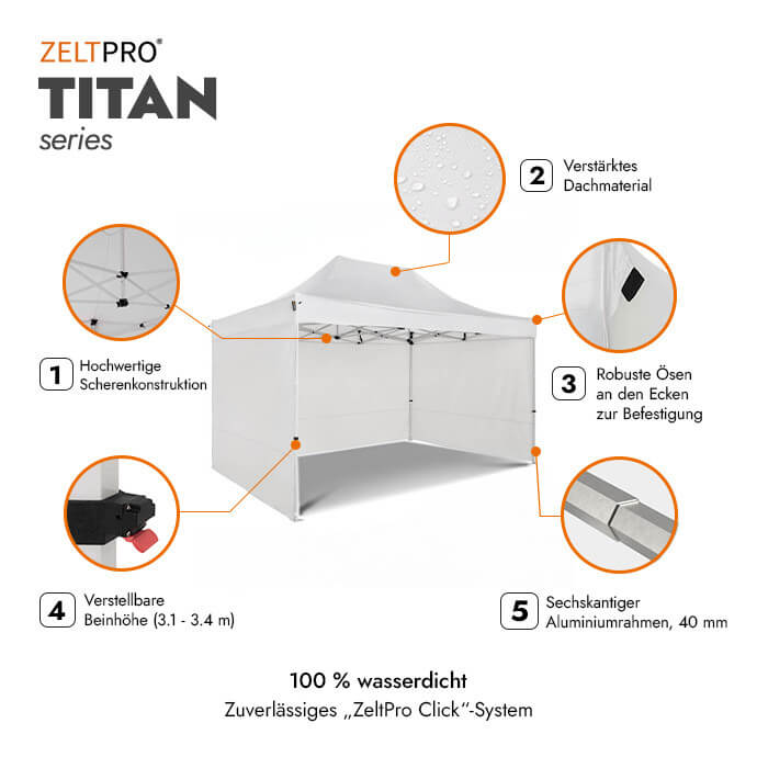 Faltpavillon 3x4,5 Weiß Zeltpro TITAN 2