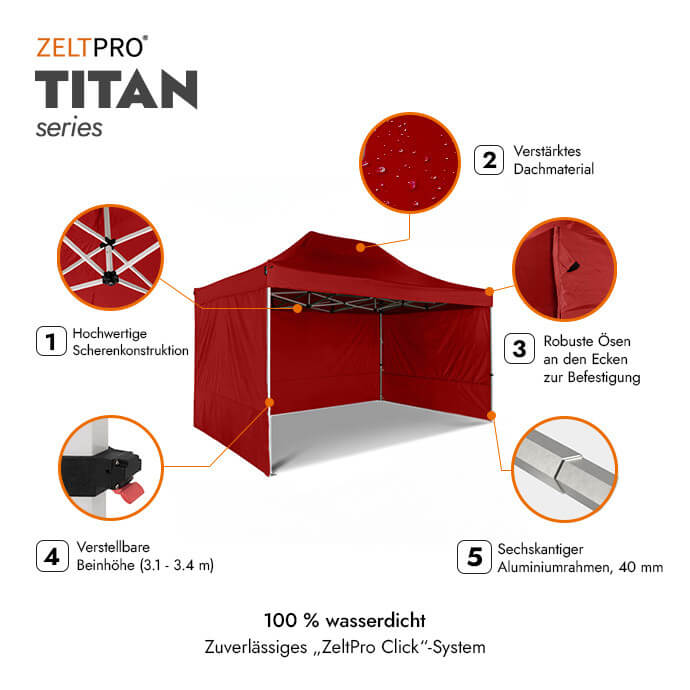 Faltpavillon 3x4,5 Rot Zeltpro TITAN 2