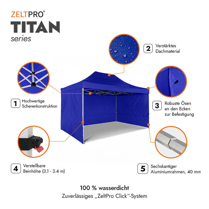 Faltpavillon 3x4,5 Blau Zeltpro TITAN 2